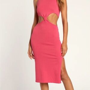 Lulu's Pink Bodycon Halter Dress with Slit